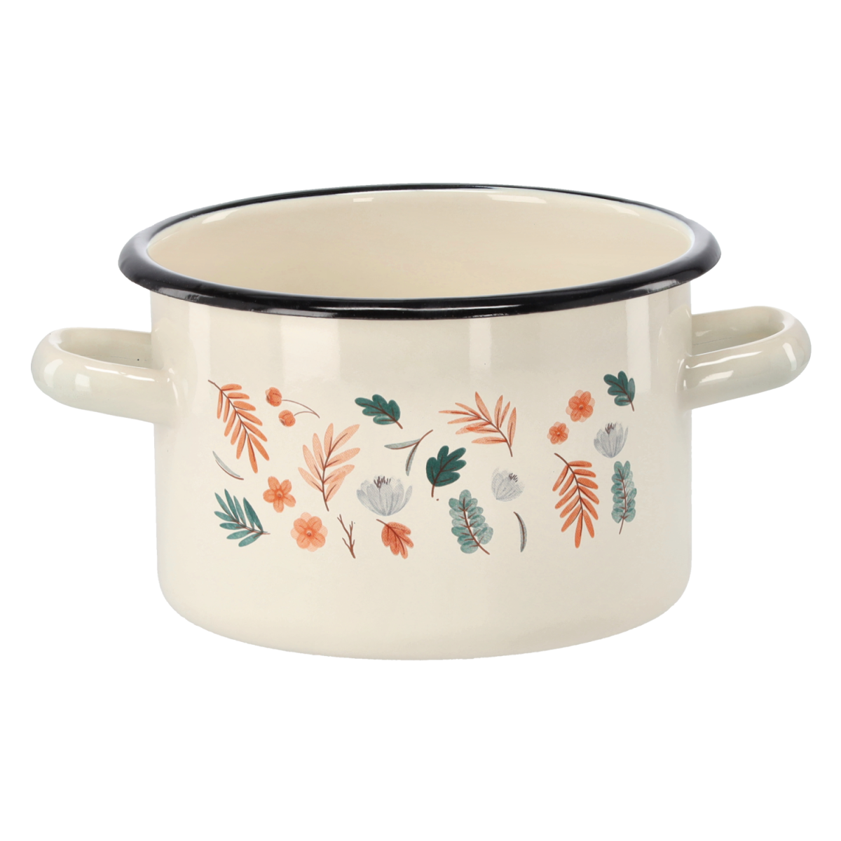 Zománcozott fazék Levelek 2 l – 16 cm, krémszínű