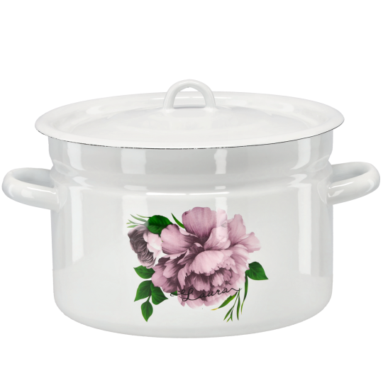 Zománcozott fazék Bazsarózsa Laura fedővel 9 l – 26 cm, fehér