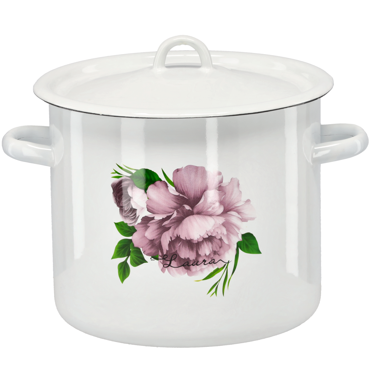 Zománcozott fazék Bazsarózsa Laura fedővel 7 l – 22 cm, fehér