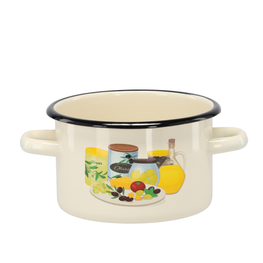 Zománcozott fazék Olajfa 2 l – 16 cm, krémszínű