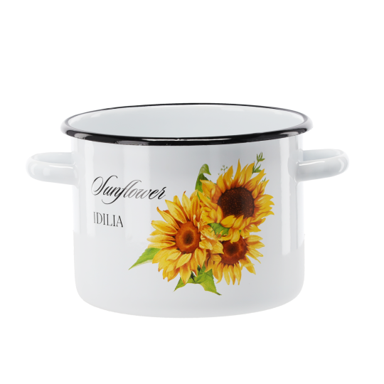 Zománcozott fazék Napraforgó 3 l – 18 cm, fehér