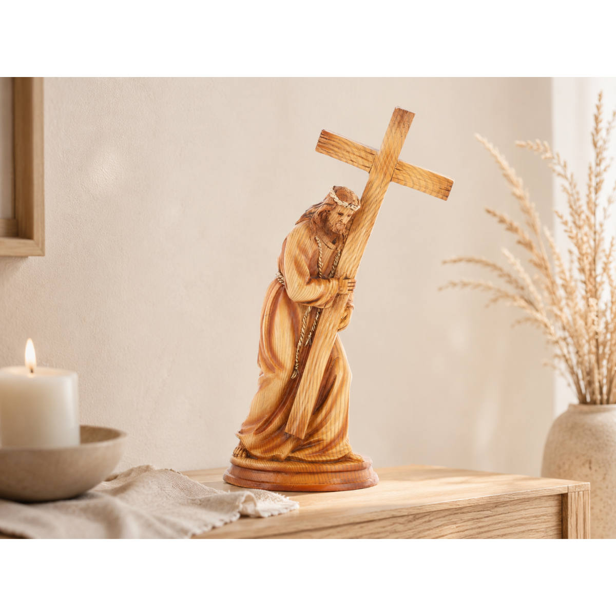 Jézus-szobor kereszttel 19 × 9 × 31,5 cm, poliresin