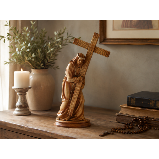 Jézus-szobor kereszttel 19 × 9 × 31,5 cm, poliresin