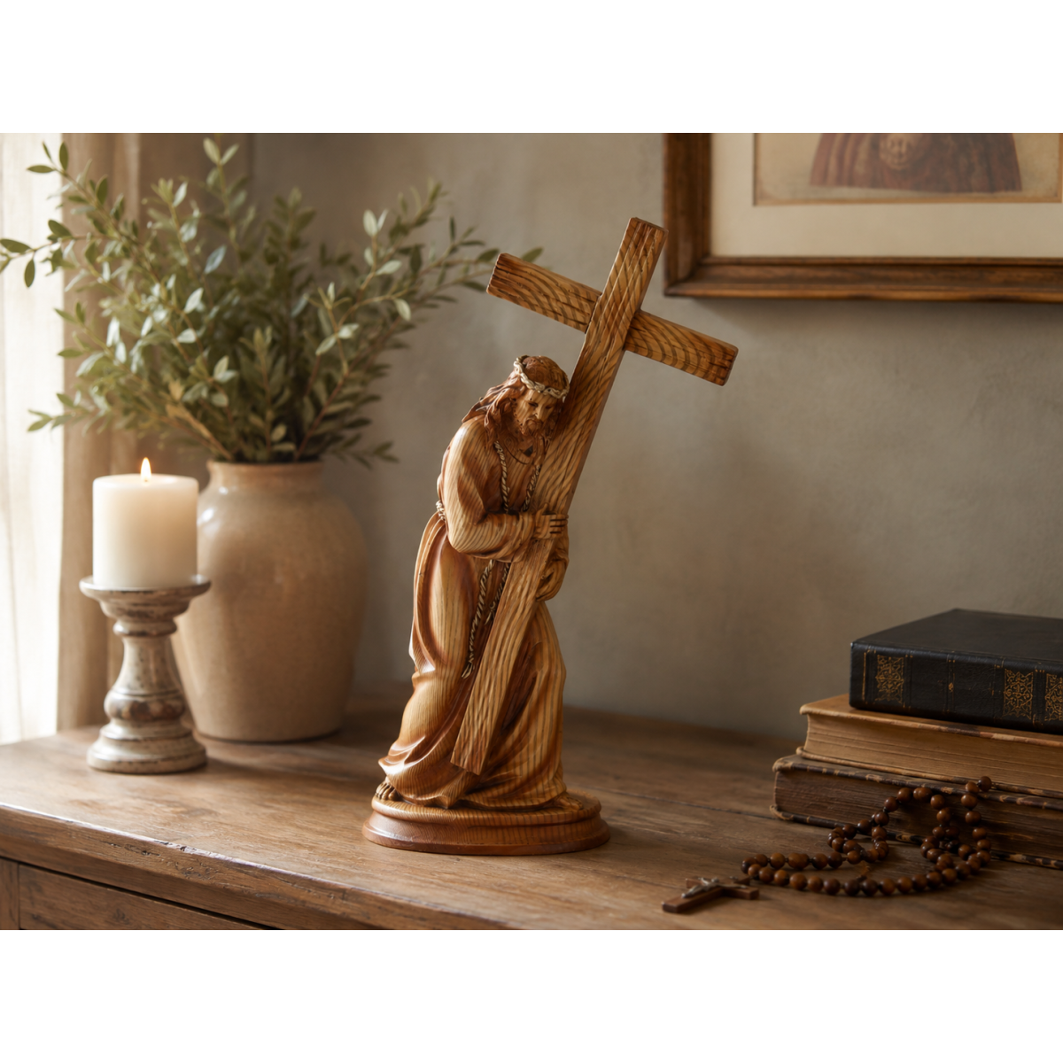 Jézus-szobor kereszttel 19 × 9 × 31,5 cm, poliresin