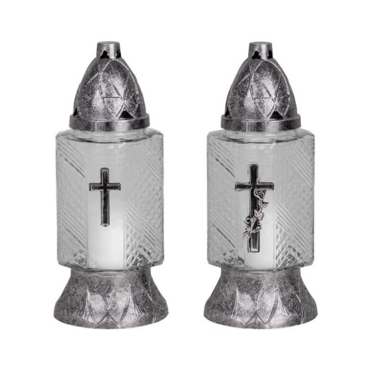 Sírmécses Grave üveg Kereszt 24 cm, 20 óra - csomag 9 db