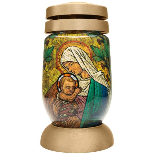 Kegyeleti mécses Bolsius S03 3D Mária Jézussal, vitrázs, 22 cm, 36 h - 6 darabos csomag