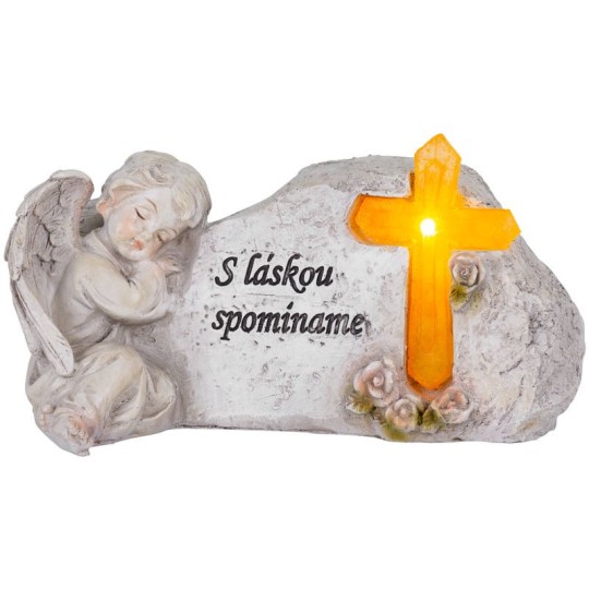 Napelemes sírdísz MagicHome angyal kereszttel 20,5 × 11 × 11 cm, poliresin