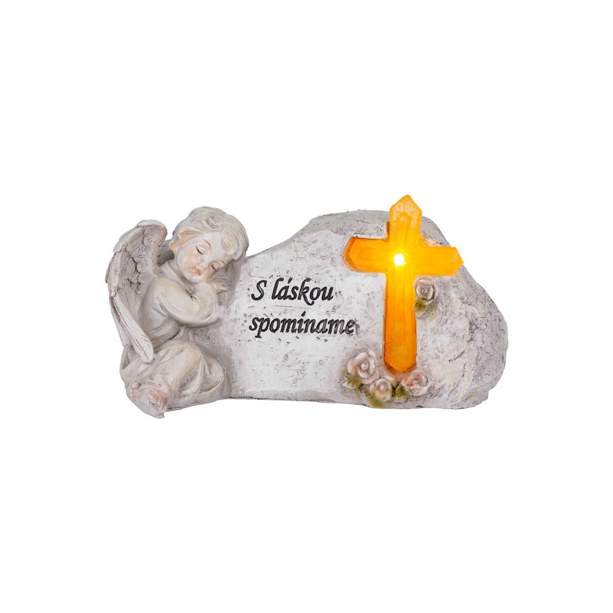 Napelemes sírdísz MagicHome angyal kereszttel 20,5 × 11 × 11 cm, poliresin