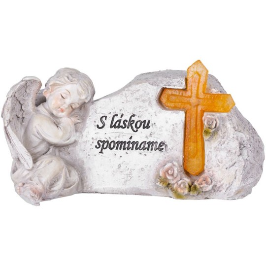 Napelemes sírdísz MagicHome angyal kereszttel 20,5 × 11 × 11 cm, poliresin