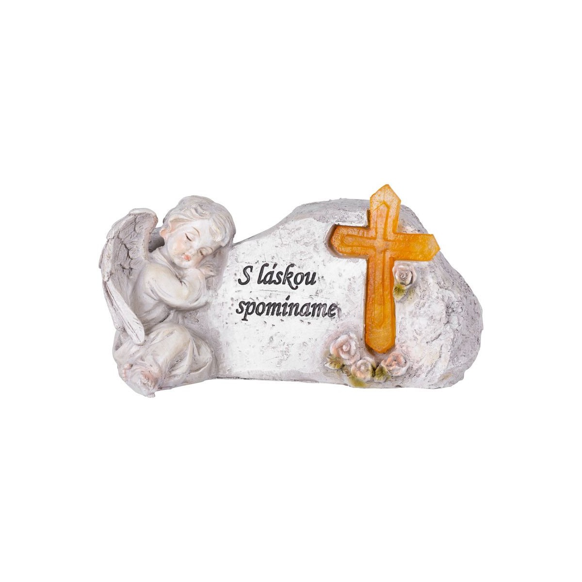 Napelemes sírdísz MagicHome angyal kereszttel 20,5 × 11 × 11 cm, poliresin