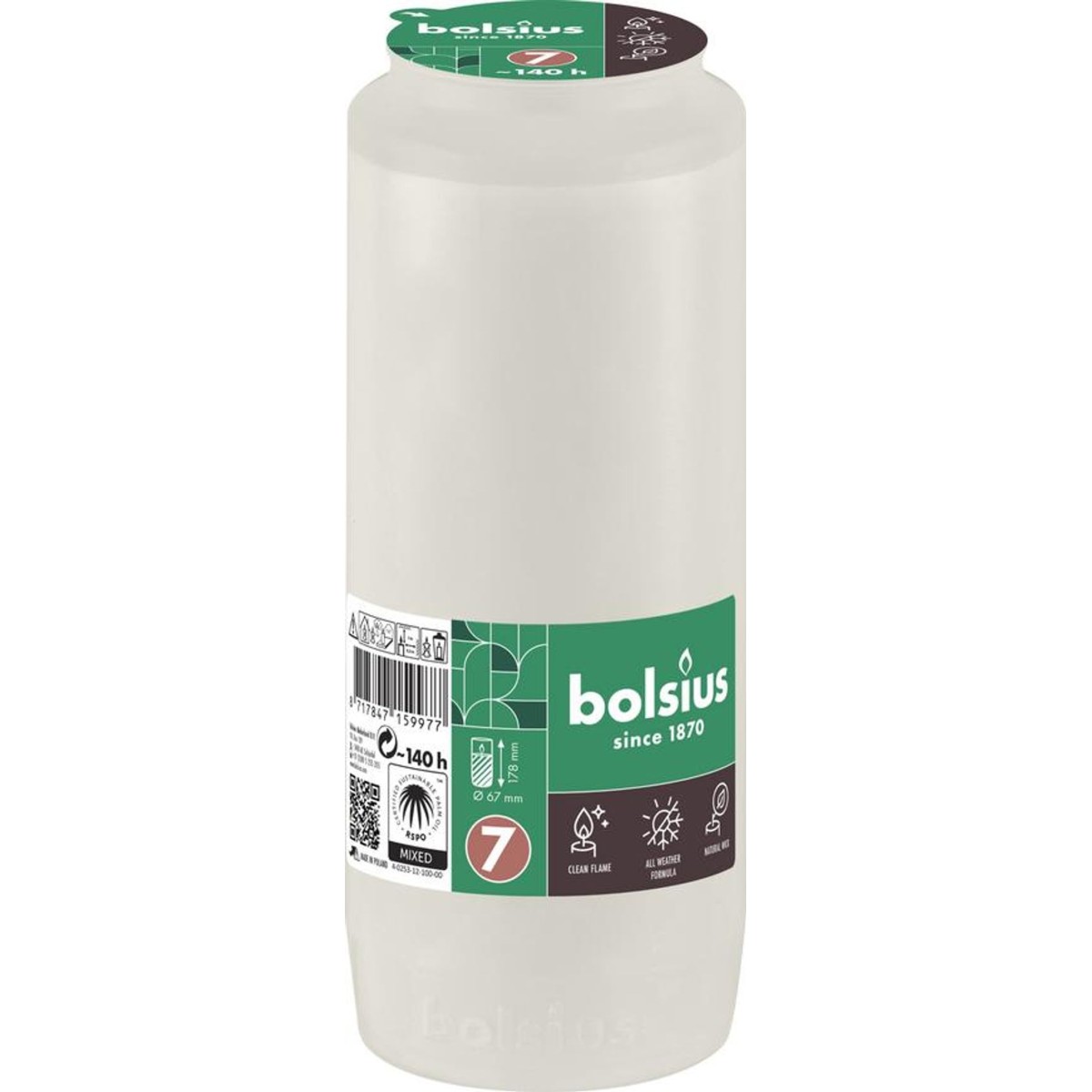 Bolsius olajutántöltő kahanchoz 140 h, 471 g, 67 × 178 mm, fehér - 15 db/csomag