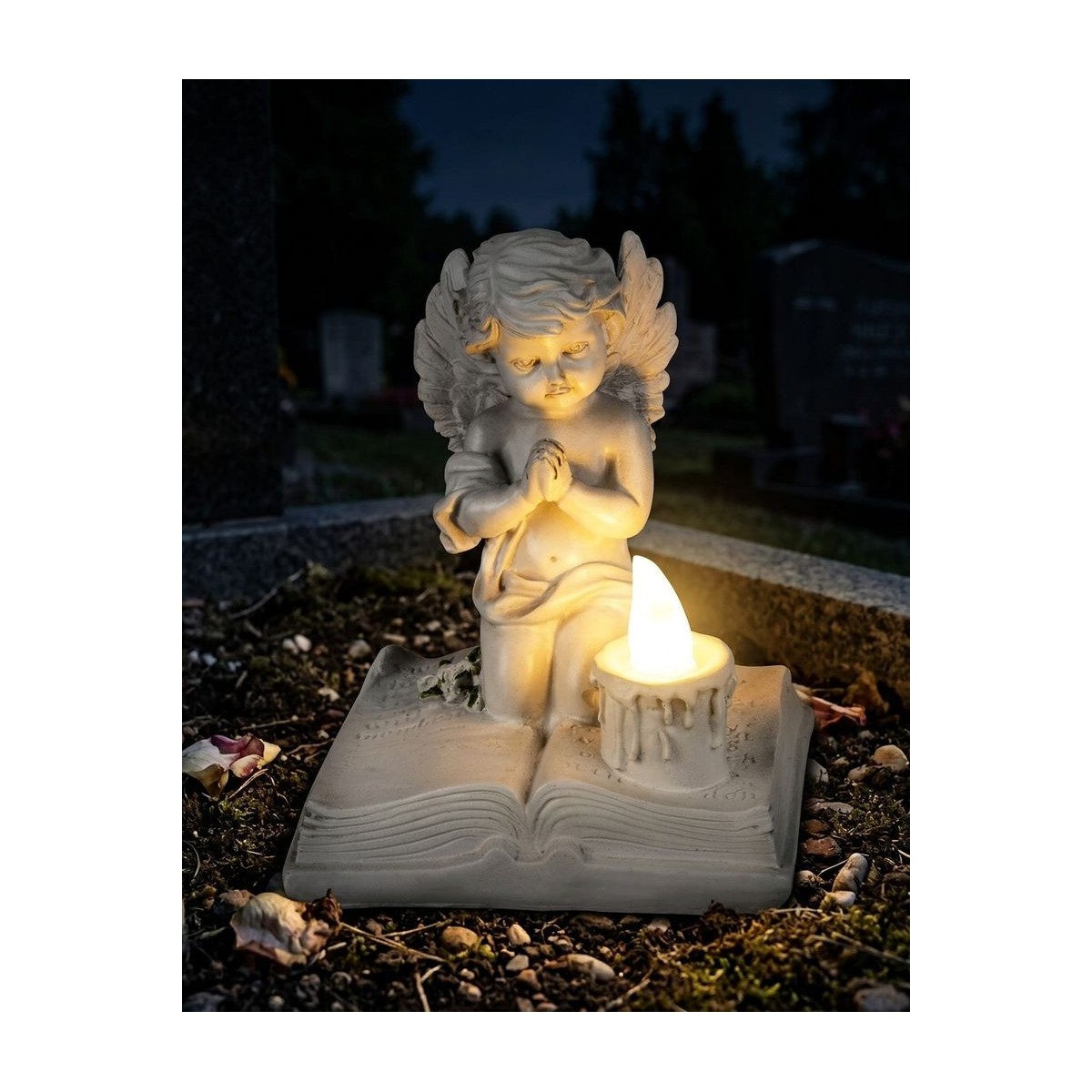 LED sírdísz MagicHome imádkozó angyalka a könyvön 13,5 cm