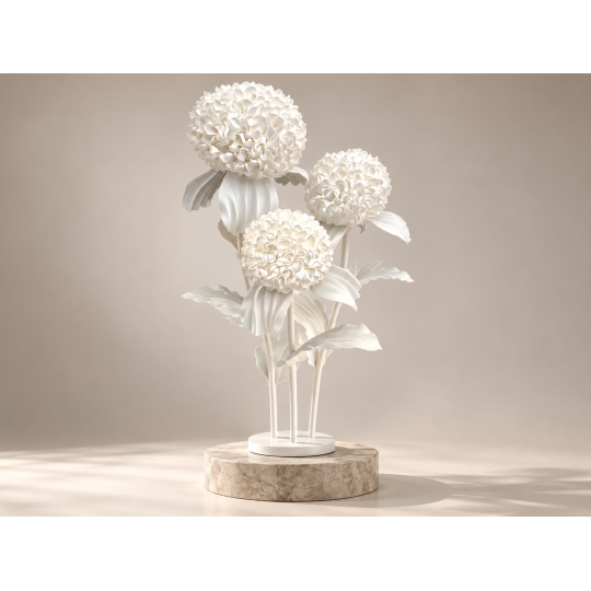 LED 3D virágdekoráció Krizantém 1,5 m - 3 fehér virág
