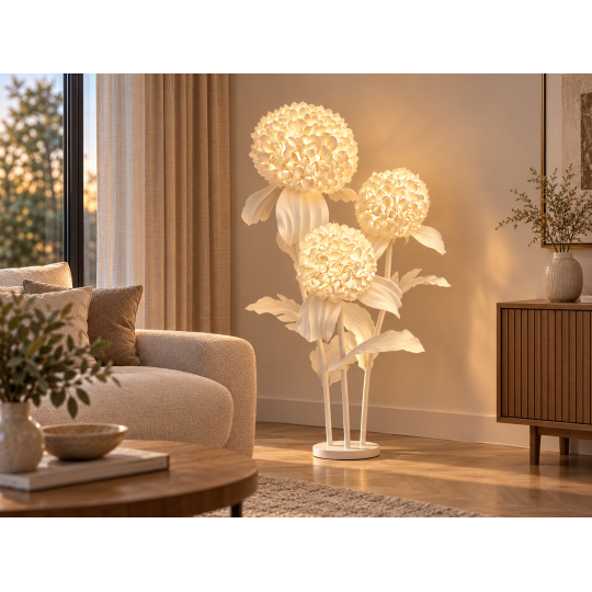 LED 3D virágdekoráció Krizantém 1,5 m - 3 fehér virág