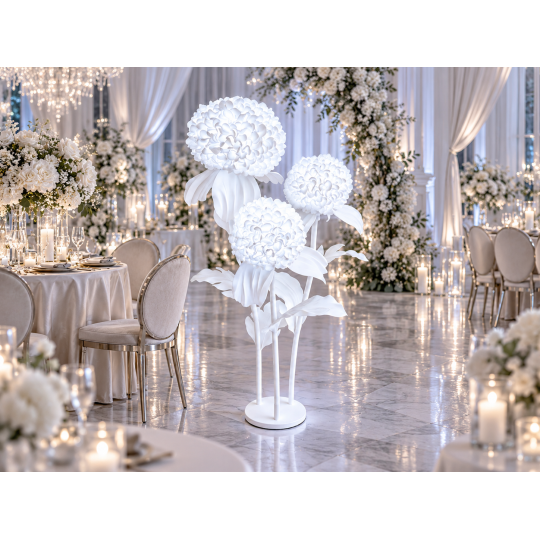 LED 3D virágdekoráció Krizantém 1,5 m - 3 fehér virág