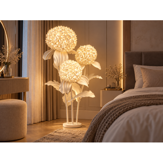 LED 3D virágdekoráció Krizantém 1,5 m - 3 fehér virág