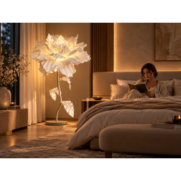 LED virágdekoráció kínai bazsarózsa 1,5 m, fehér