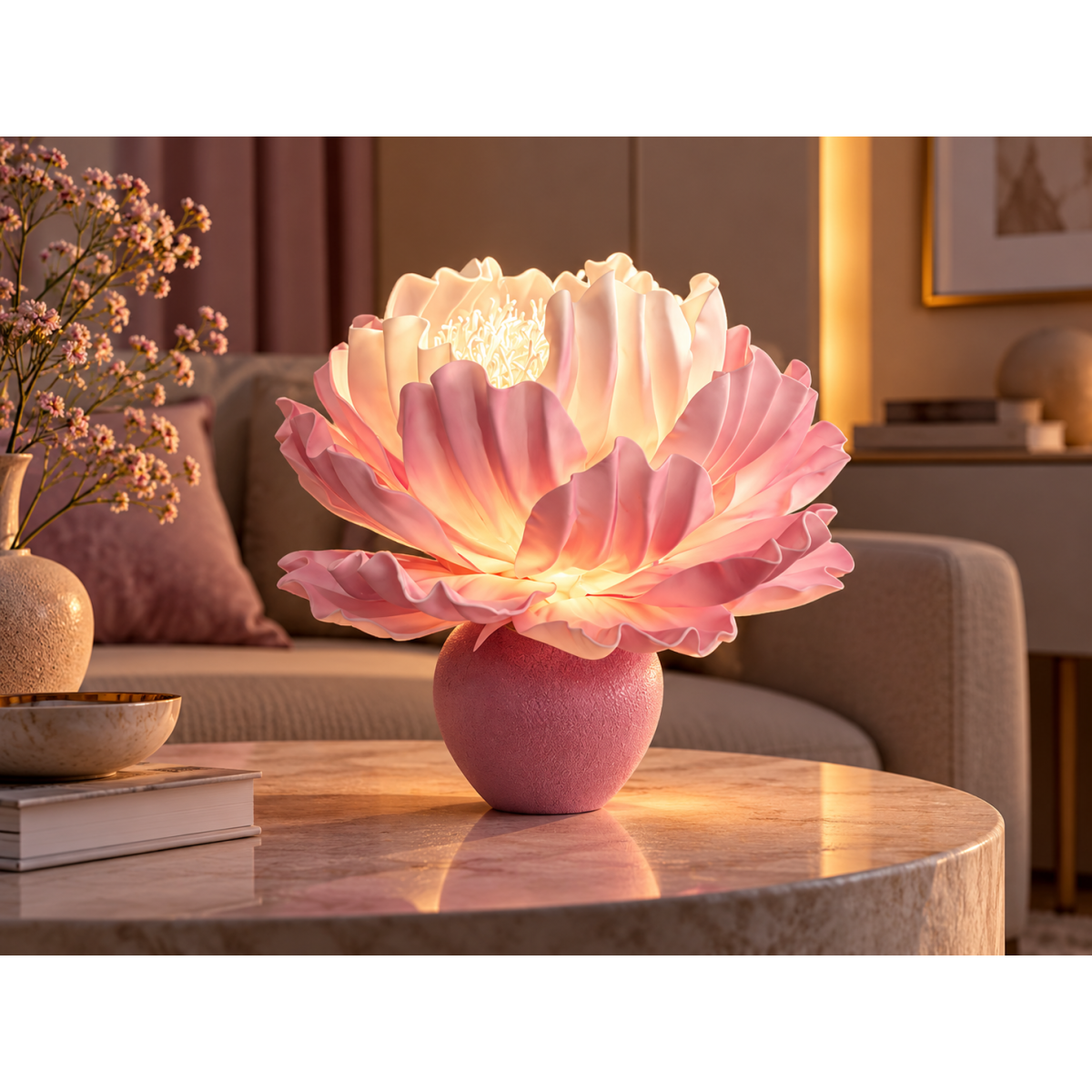 LED virágdekoráció Bazsarózsa cserépben 45 × 35 cm