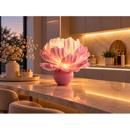 LED virágdekoráció Bazsarózsa cserépben 45 × 35 cm