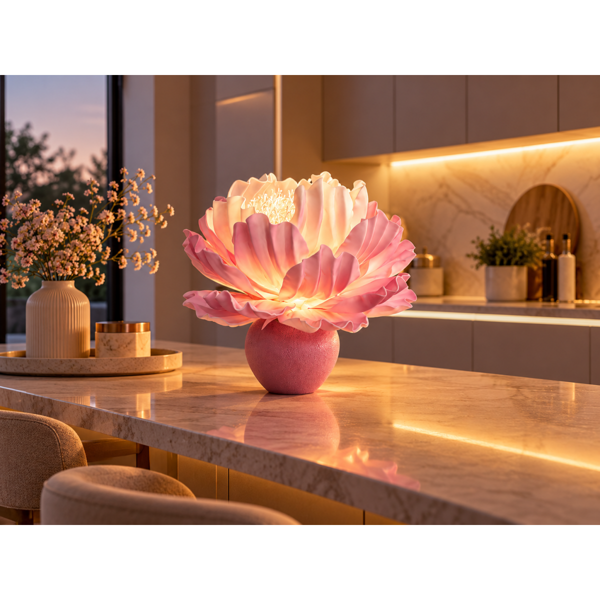 LED virágdekoráció Bazsarózsa cserépben 45 × 35 cm