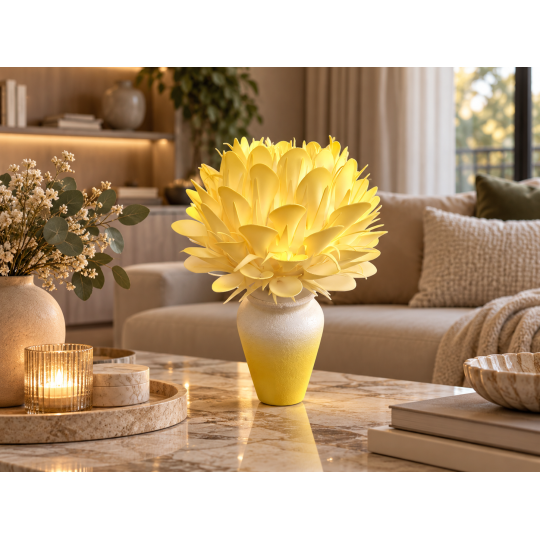 LED virágdekoráció Királyi protea cserépben 45 × 25 cm