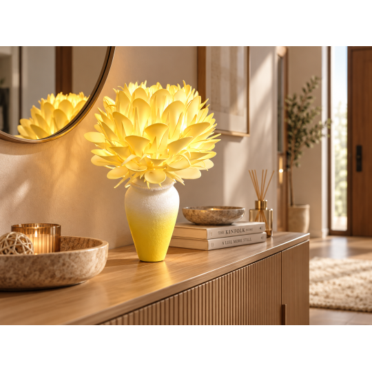 LED virágdekoráció Királyi protea cserépben 45 × 25 cm