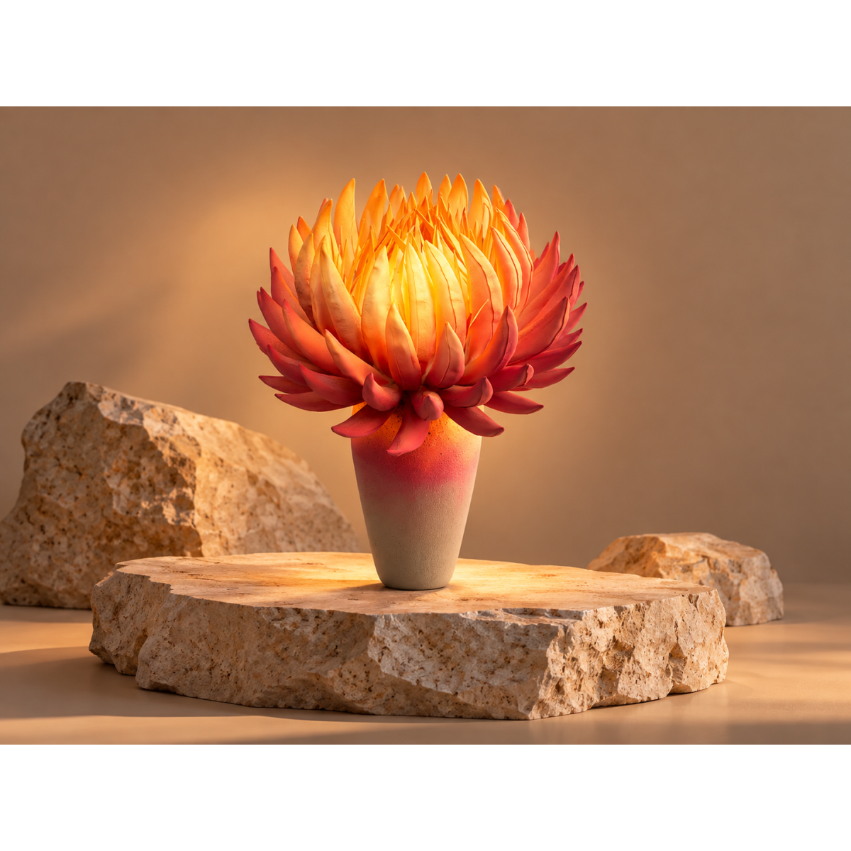 LED virágdekoráció Tüzes virág cserépben 65 × 40 cm