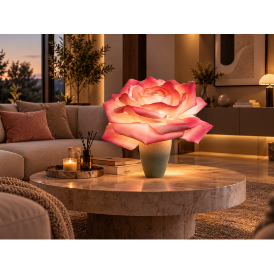 LED virágdekoráció Rózsa cserépben 65 × 50 cm