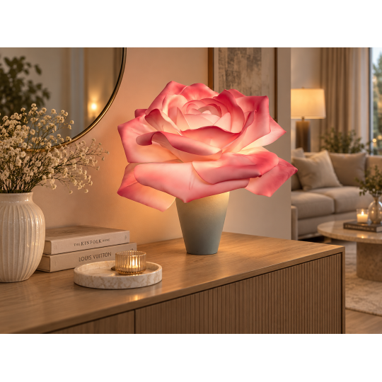 LED virágdekoráció Rózsa cserépben 65 × 50 cm