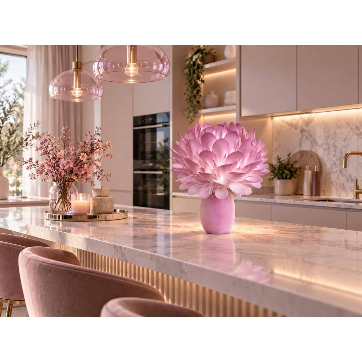 LED virágdísz Királyi protea cserépben 46 × 30 cm