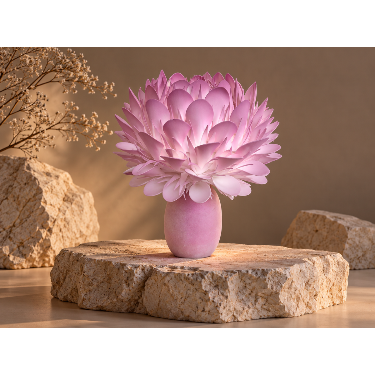 LED virágdísz Királyi protea cserépben 46 × 30 cm