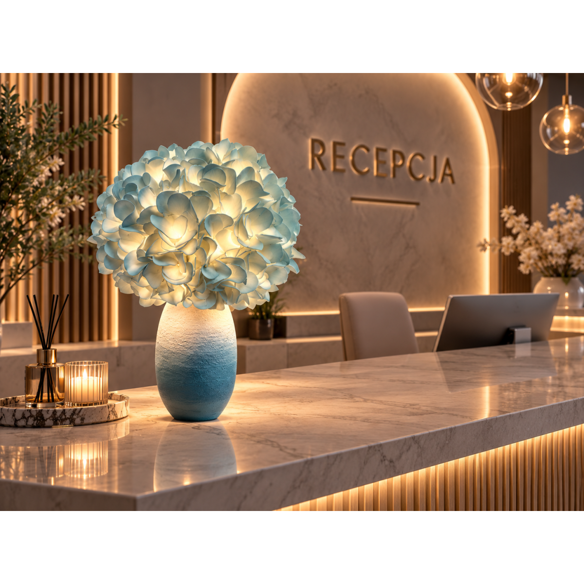 LED virágdekoráció hortenzia cserépben 50 × 25 cm