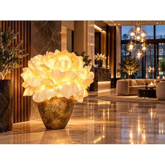 LED virágdekoráció Óriási cserepes bazsarózsa 60 × 60 cm