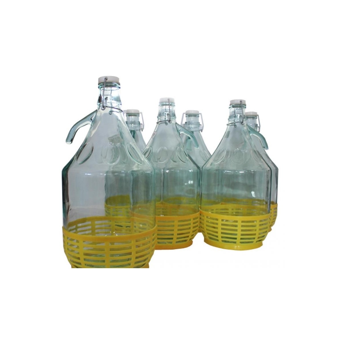 Borhoz való demizsonok, 6 darabos készlet, 5 l, mechanikus nyitással