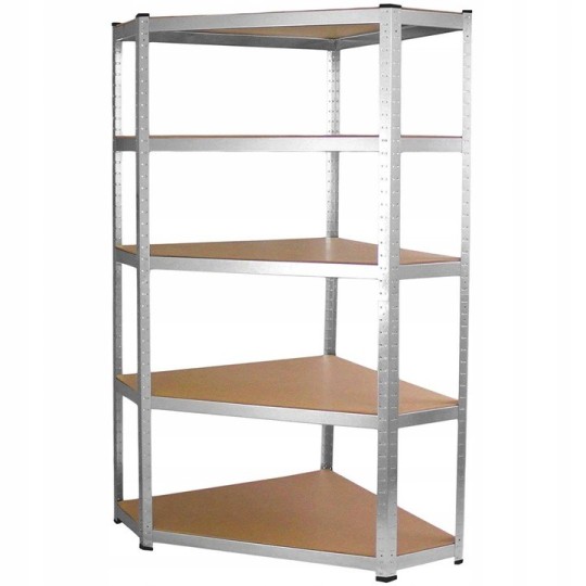Fém sarokállvány 180x90x40 cm, polconként 175 kg teherbírás
