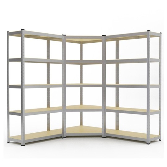 Fém sarokállvány 180x90x40 cm, polconként 175 kg teherbírás