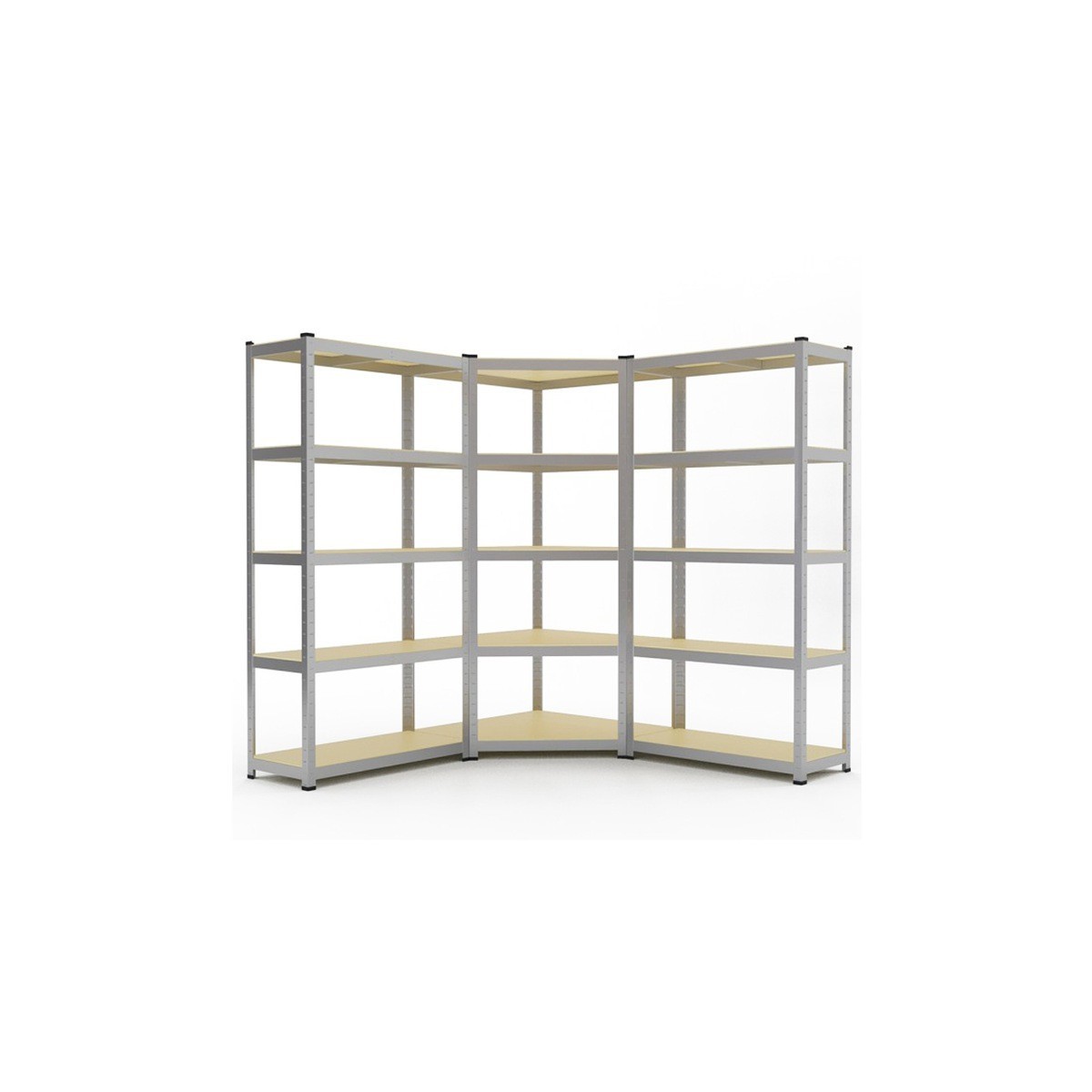 Fém sarokállvány 180x90x40 cm, polconként 175 kg teherbírás