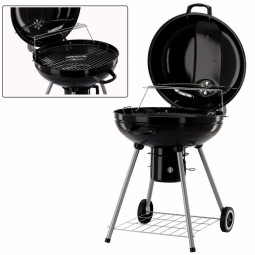 Gömb alakú kerti grill kerekekkel.