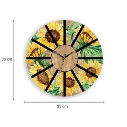 Tölgyfa falióra napraforgókkal 33 cm