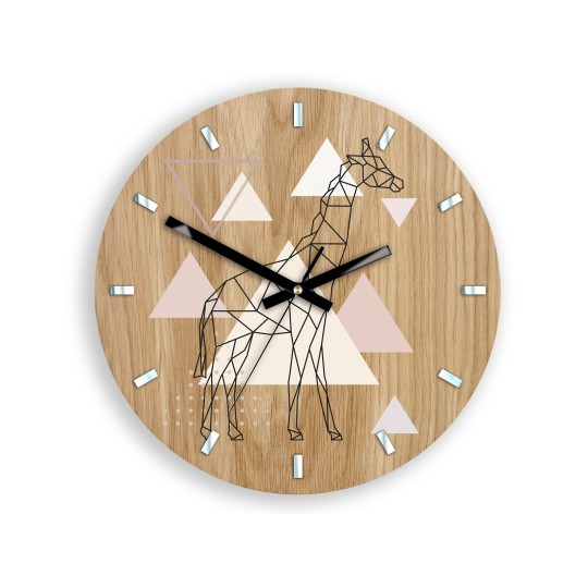 Minőségi GEOMETRIKUS ÓRA - ZSIRÁF tölgyfából 33 cm