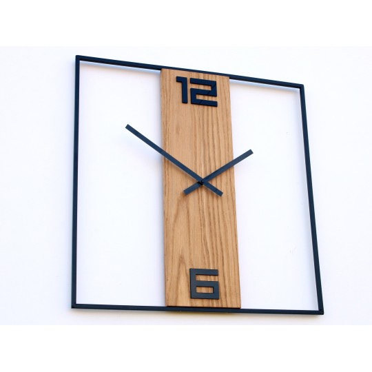 Fém- és fa retro falióra, tölgy, 49 cm