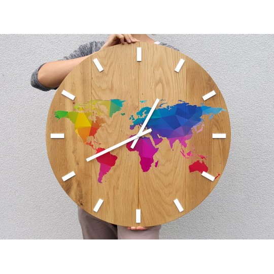 Fa falióra színes világtérképpel, 60 cm