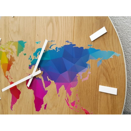 Fa falióra színes világtérképpel, 60 cm