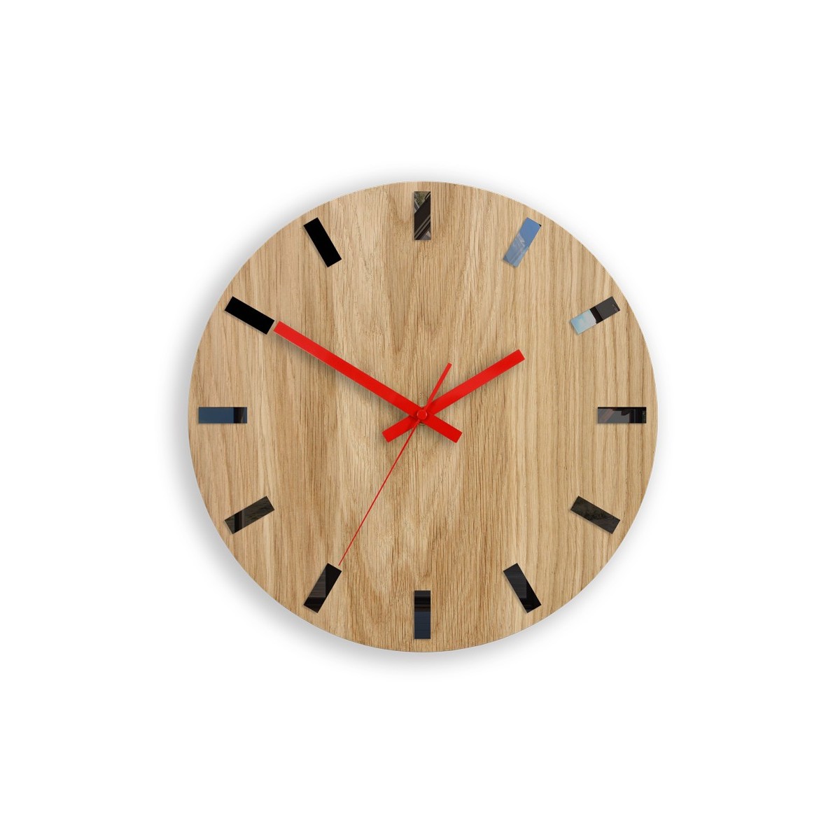 Modern tölgyfa óra SIMPLE - fekete/piros 33 cm