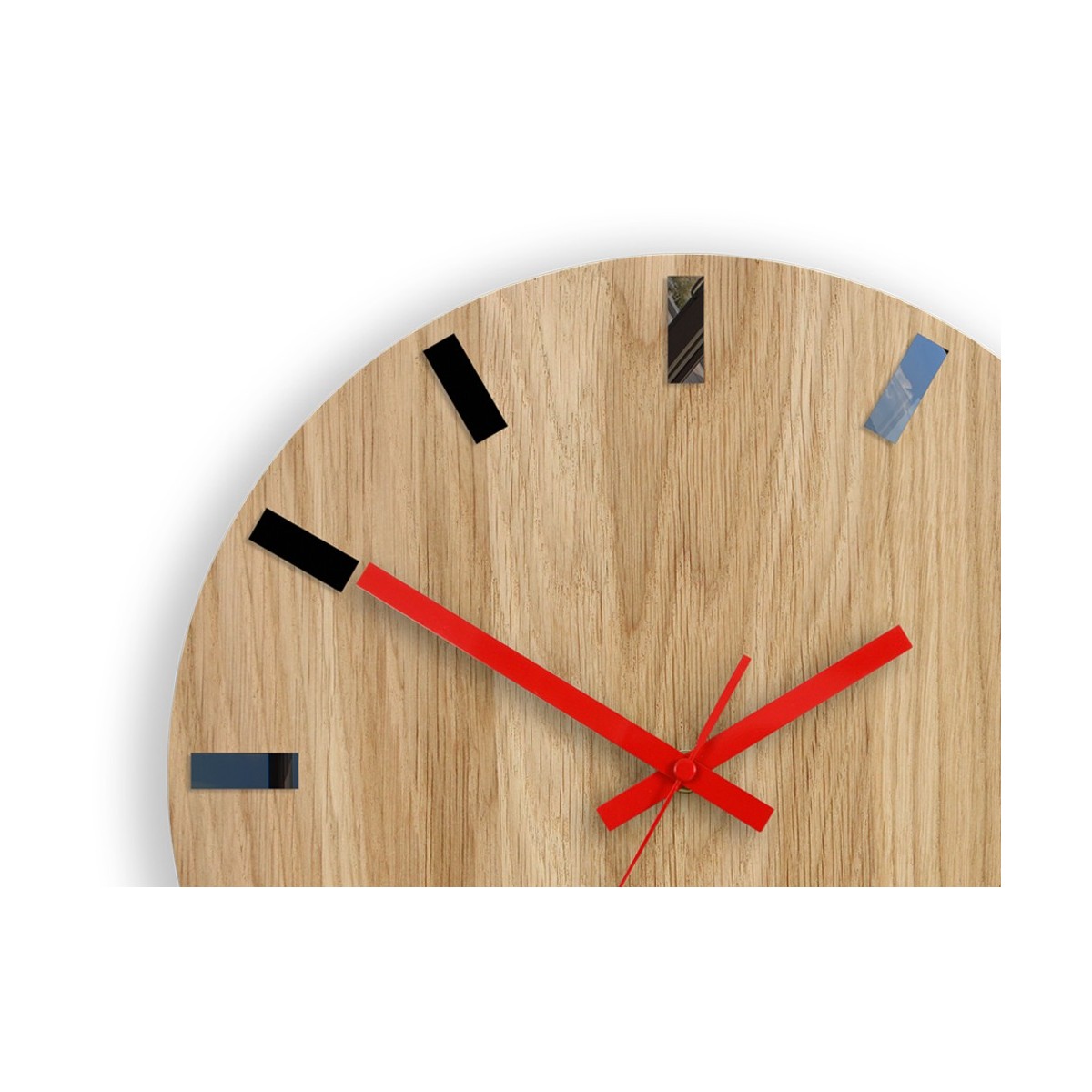 Modern tölgyfa óra SIMPLE - fekete/piros 33 cm