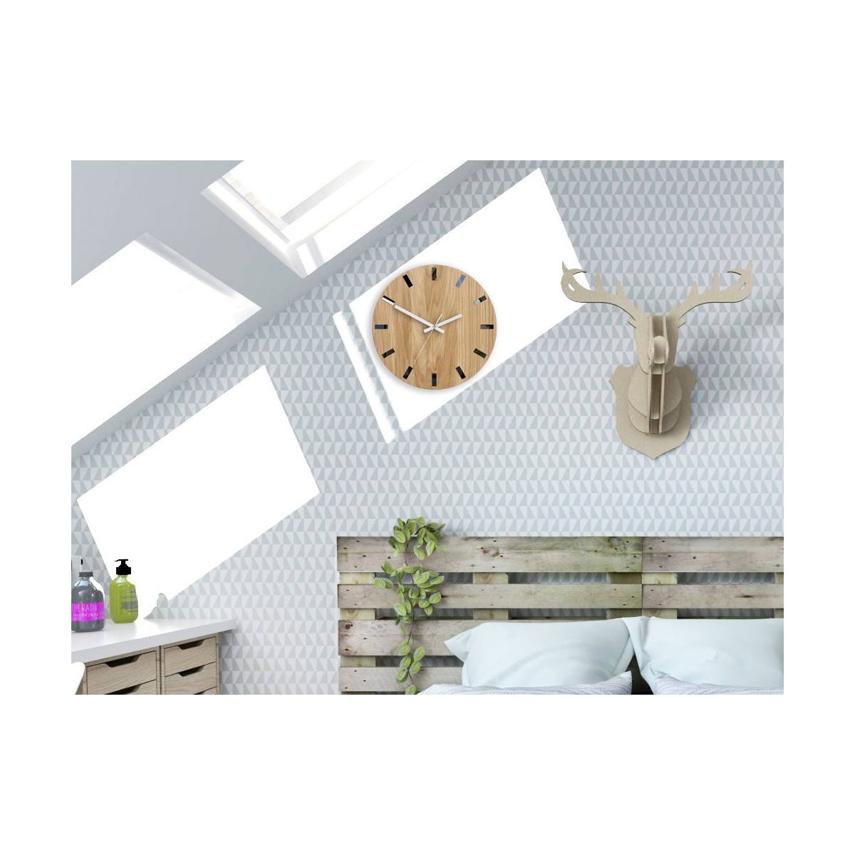 Modern tölgy falióra SIMPLE - fekete/fehér 33 cm