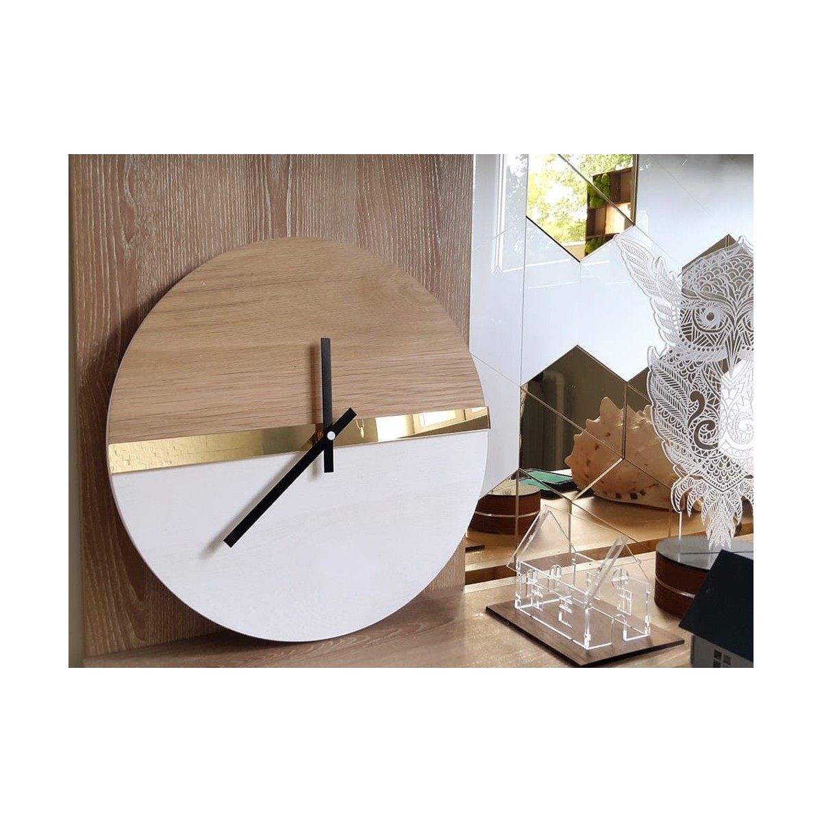 Tölgy falióra tükörrel 33 cm