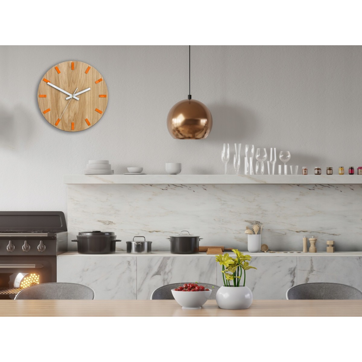 SIMPLE tölgy fali óra - narancssárga/fehér 33 cm