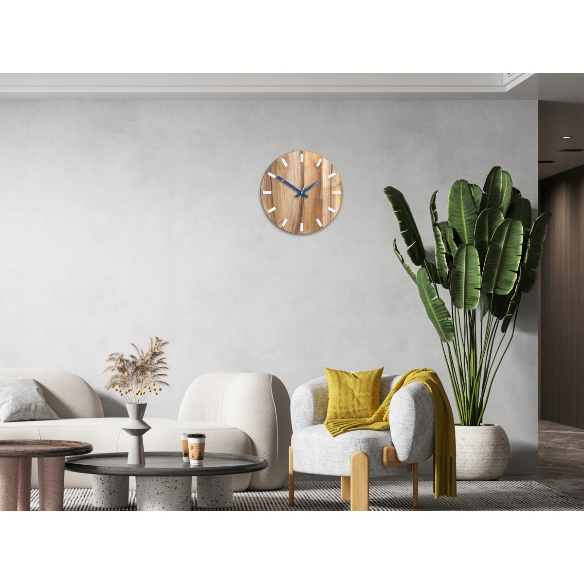 Diófa falióra SIMPLE - fehér/kék 33 cm