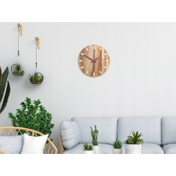 SIMPLE diófából készült falióra - fehér/lila 33 cm